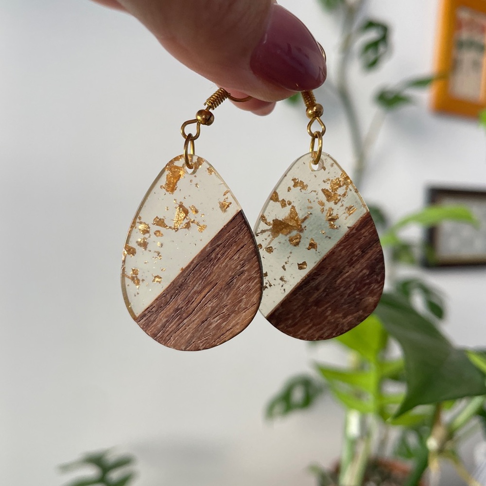 Wood & Gold Leaf Earrings